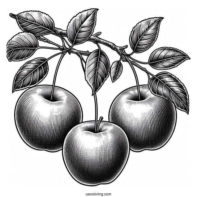 Three Empire Apples Hanging From Tree