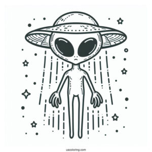 Simple Outline Of Grey Alien With UFO
