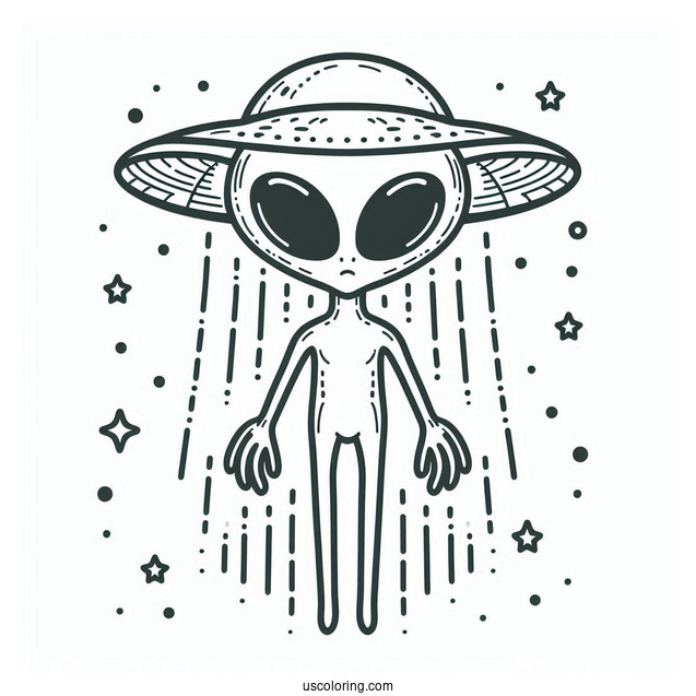 Simple Outline Of Grey Alien With UFO