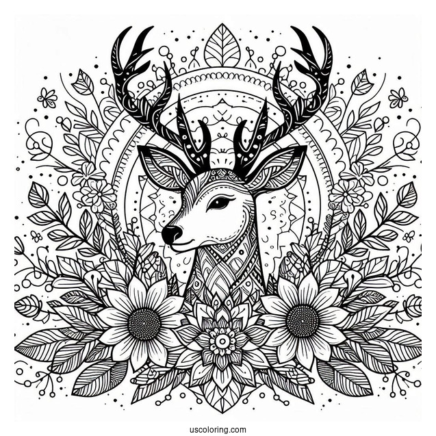 Majestic Deer With Flowers Inside An Animal Mandala Coloring Page