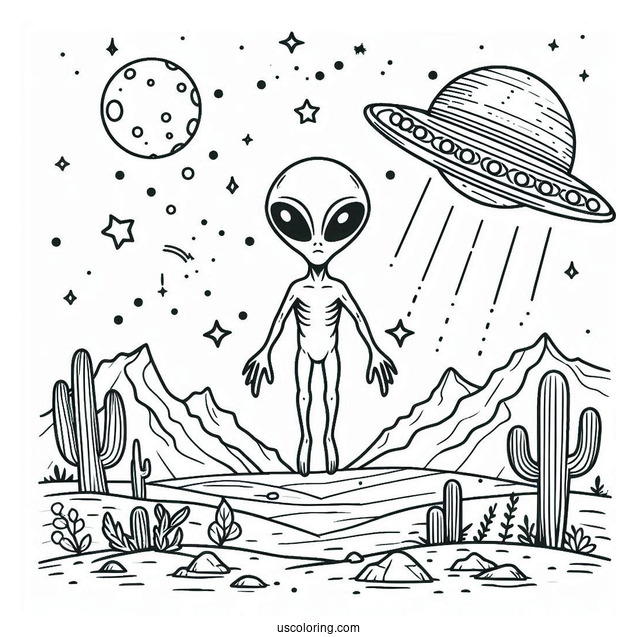 Coloring Page Of Alien On Faraway Planet