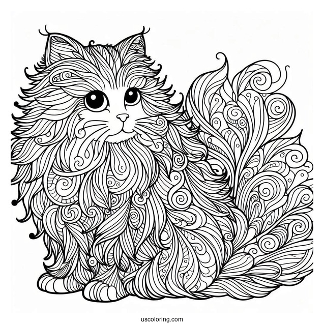 Detailed Furry Cat Abstract Coloring Page