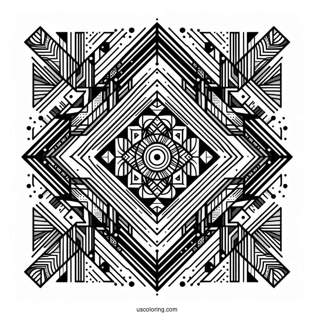 Geometric Abstract Coloring Page Art With Stripes
