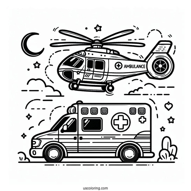 Ambulance Coloring Page And Air Ambulance At A Hospital