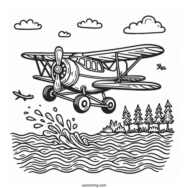 Sea Plane Floating On Water Coloring Page
