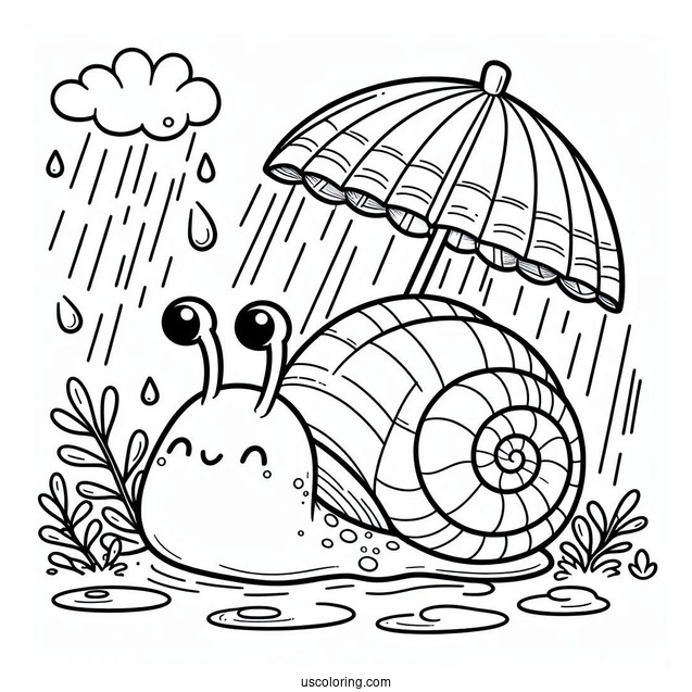 Snail Crawling Under April Coloring Page Showers For Kids