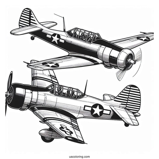 Warbird Planes Flying In Tandem To Color