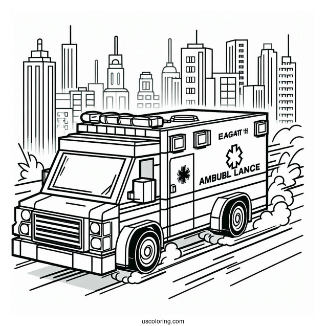 Lego Ambulance Coloring Page Speeding On The Road