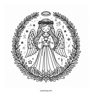 Angel Holding Star With Christmas Wreath