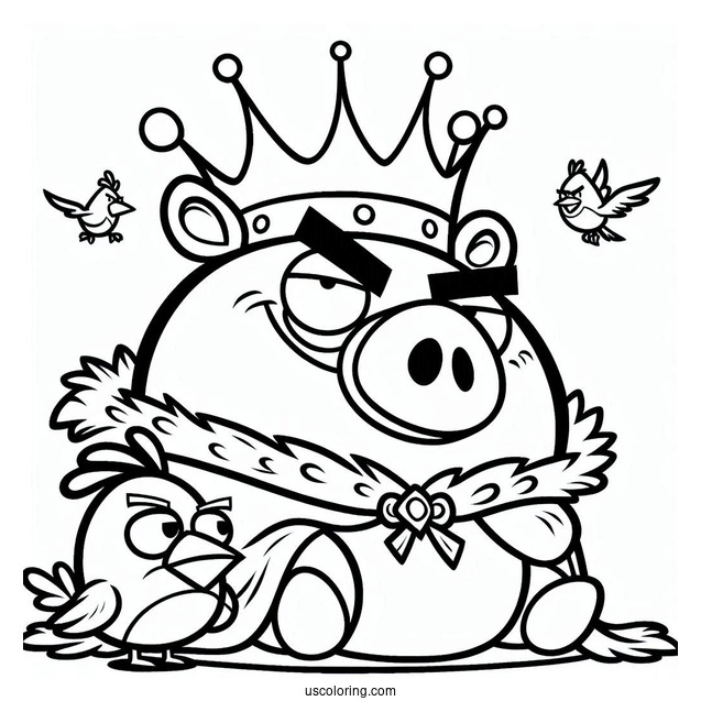 Simple Outline Of King Pig Coloring In For Preschoolers