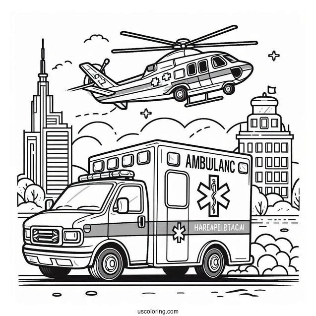 Ambulance Coloring Page And Air Ambulance At A Hospital
