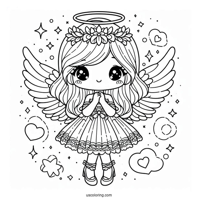 Coloring Page Of a Cute Angel For Kids