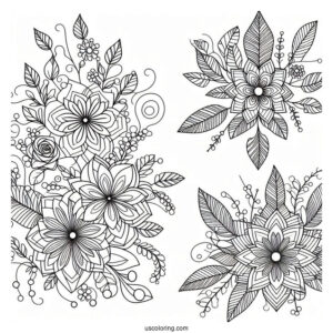 Flowers And Geometric Abstract Coloring Page