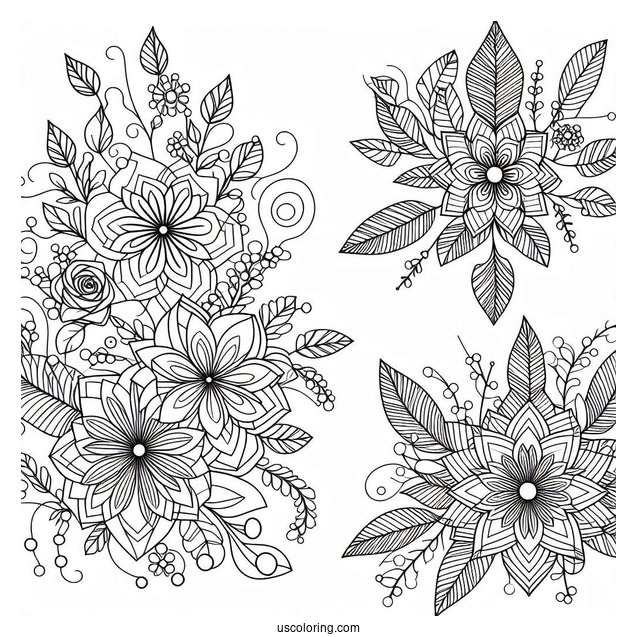Flowers And Geometric Abstract Coloring Page