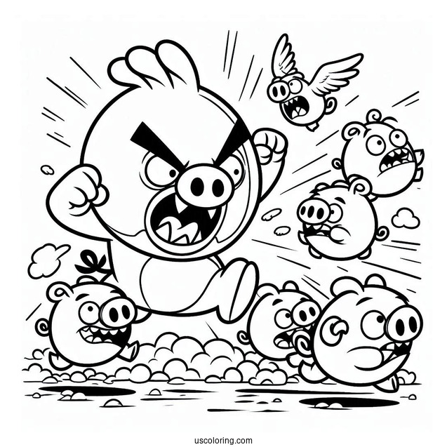 Cartoon Hal Attacking Pigs Coloring Sheet