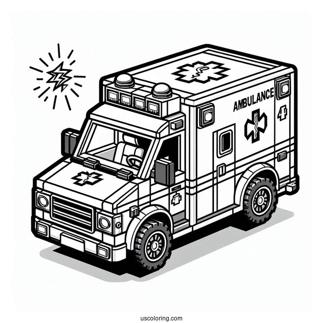 Detailed Lego Ambulance Coloring Page