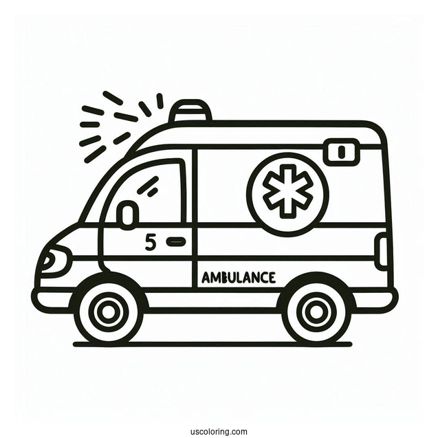Simple Ambulance Coloring Page For Preschoolers