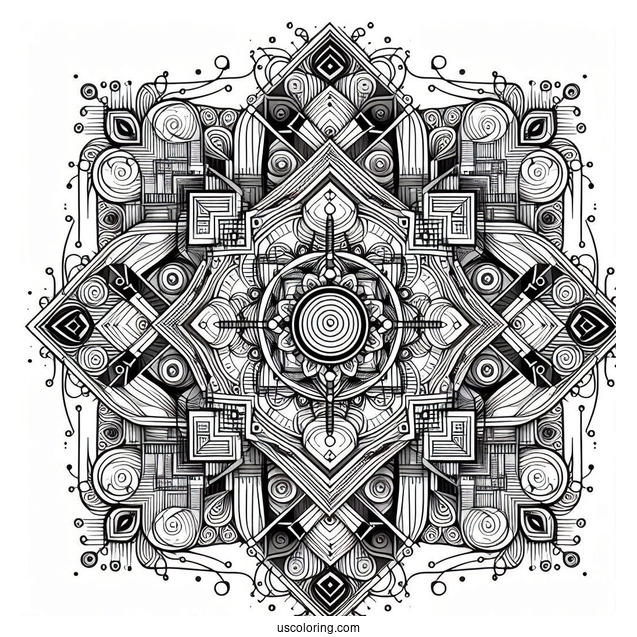 Complex Geometric Abstract Coloring Page