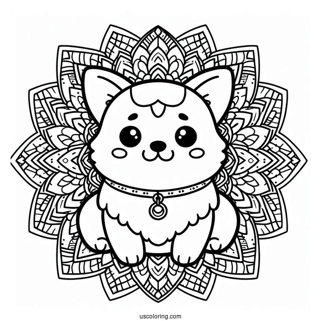 Kawaii Corgi With Collar Inside An Animal Mandala Coloring Page