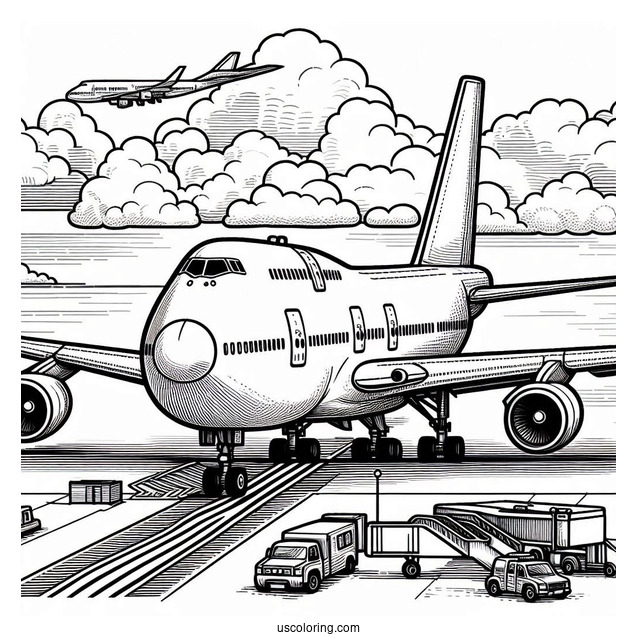 Boeing 747 Plane At Airport To Color