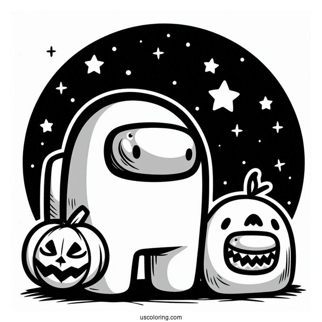 Coloring Page of Among Us With Jack-O-Lantern