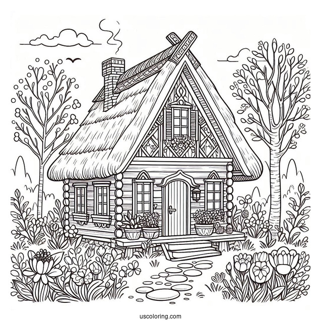 Lovely Spring Cottage In April Coloring Page