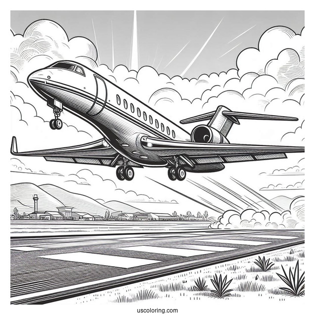 Private Jet Taking Off From Runway Coloring Page