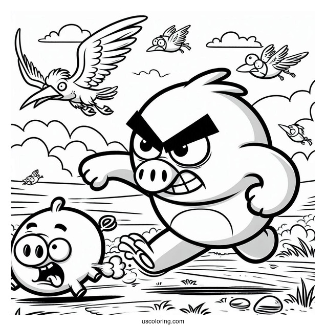 Cartoon Hal Attacking Pigs Coloring Sheet