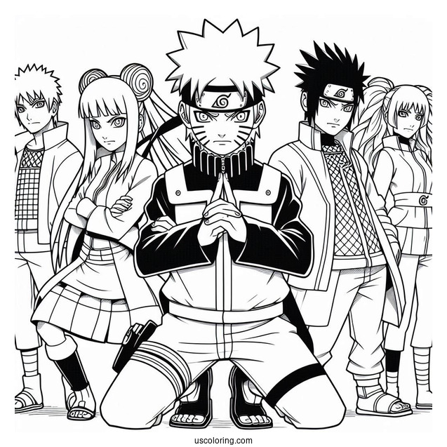 Naruto Team Seven With Iruka Coloring In