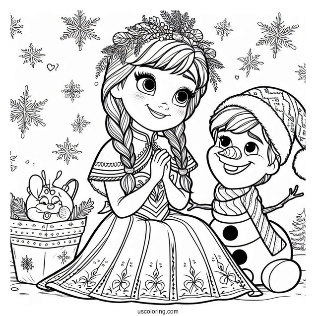 Anna And Olaf In Christmas Outfits Coloring Page