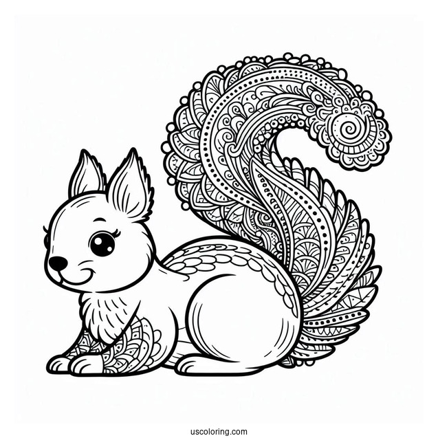 Adorable Squirrel Animal Mandala Coloring Page