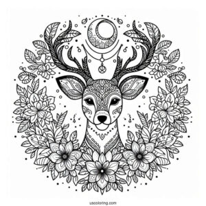Majestic Deer With Flowers Inside An Animal Mandala Coloring Page
