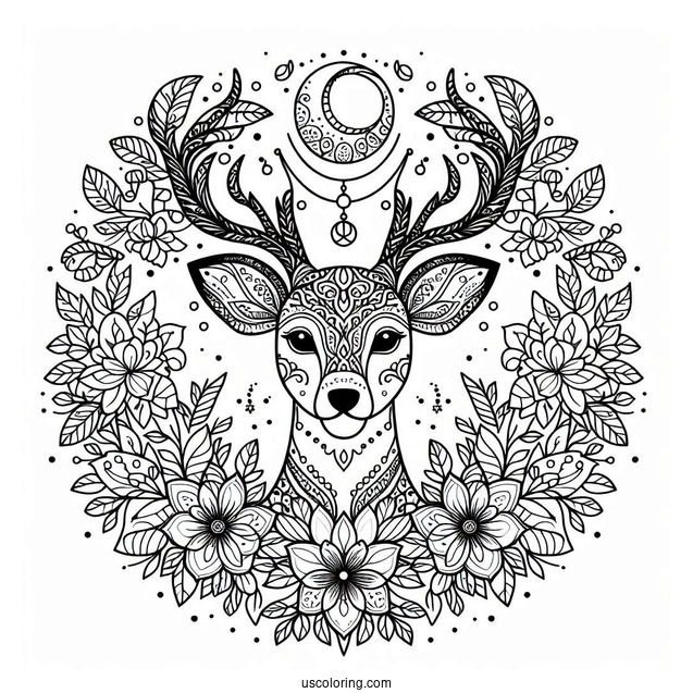 Majestic Deer With Flowers Inside An Animal Mandala Coloring Page