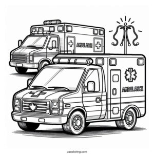 Ambulance Coloring Page Parked Beside A Hospital