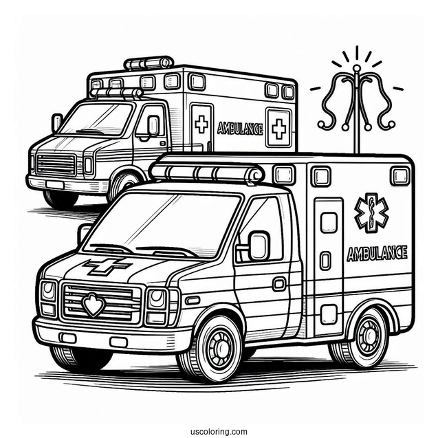 Ambulance Coloring Page Parked Beside A Hospital