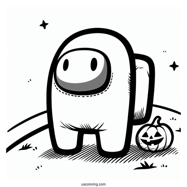 Coloring Page of Among Us With Jack-O-Lantern
