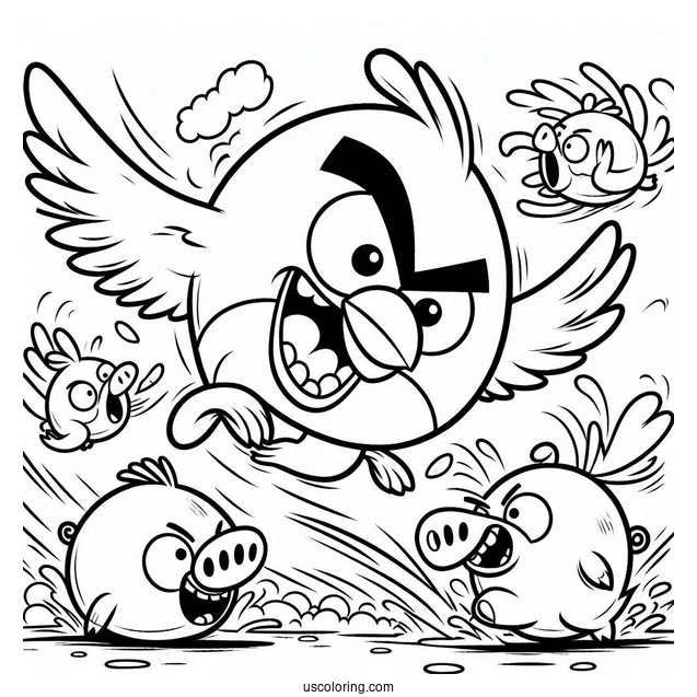 Cartoon Hal Attacking Pigs Coloring Sheet