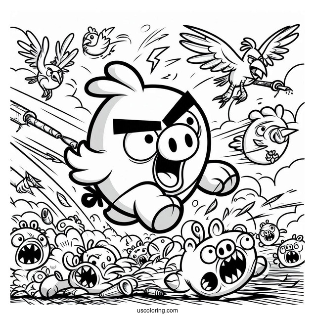 Cartoon Hal Attacking Pigs Coloring Sheet
