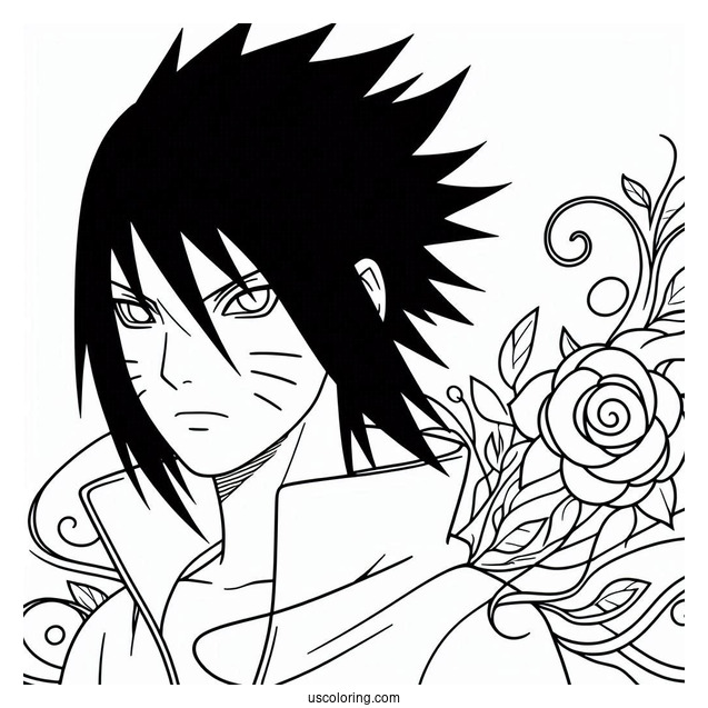 Simple Uchiha Sasuke Outline Coloring In