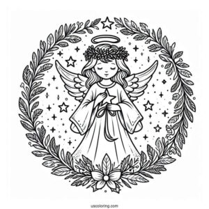 Angel Holding Star With Christmas Wreath
