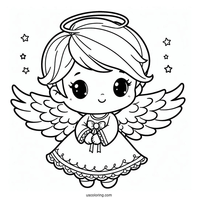 Coloring Page Of a Cute Angel For Kids