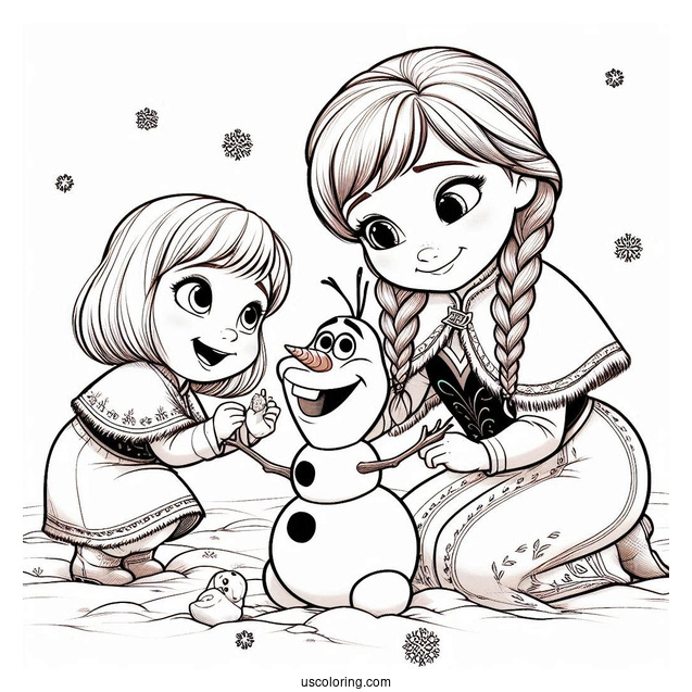 Anna And Olaf Playing In The Snow Coloring Page