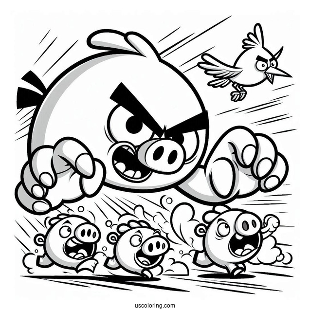 Cartoon Hal Attacking Pigs Coloring Sheet