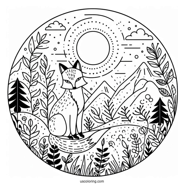 Fox In Nature Abstract Coloring Page For Kids