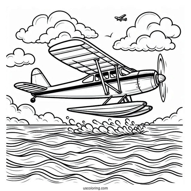 Sea Plane Floating On Water Coloring Page