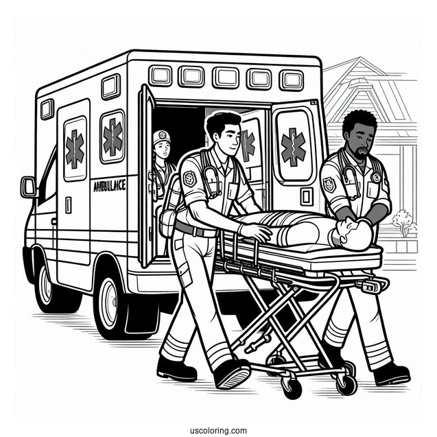 Paramedics Putting Patient In An Ambulance Coloring Page