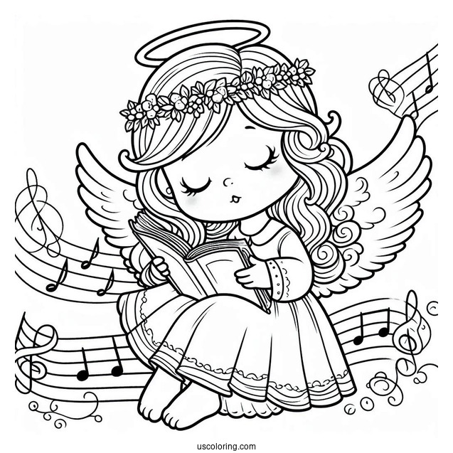 Coloring Page Of Angel Playing Music