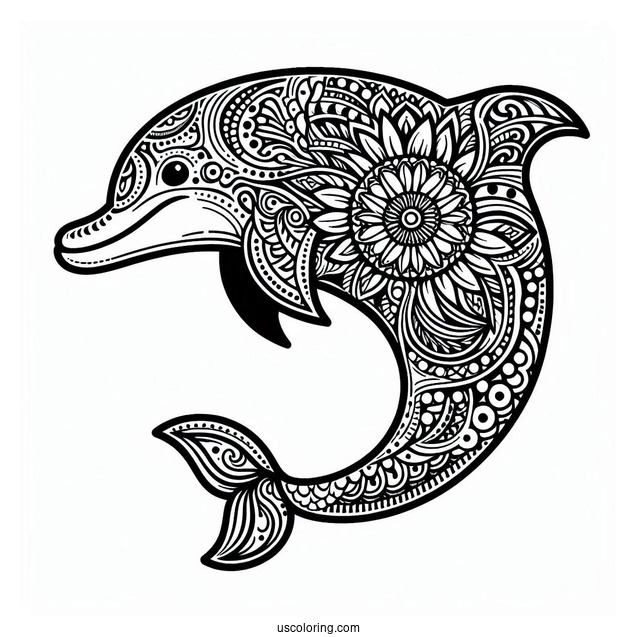 Dolphin Animal Mandala Coloring Page
