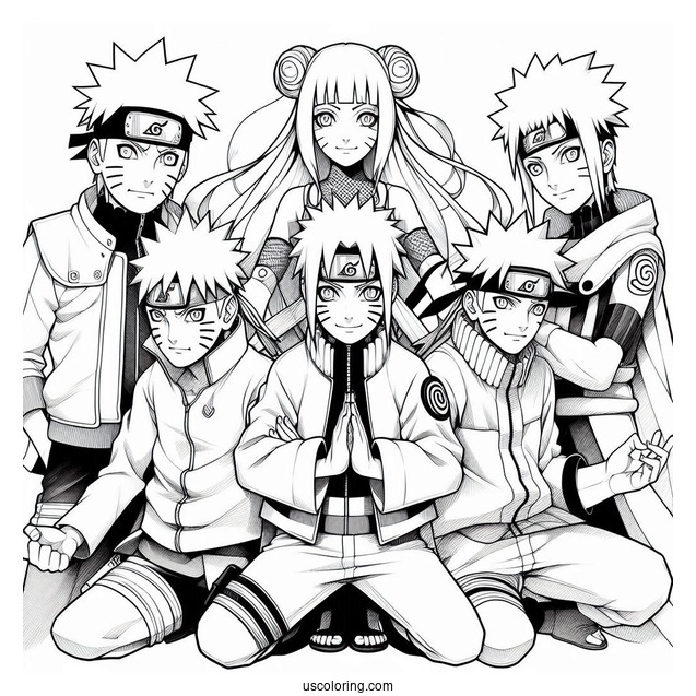 Naruto Team Seven With Iruka Coloring In