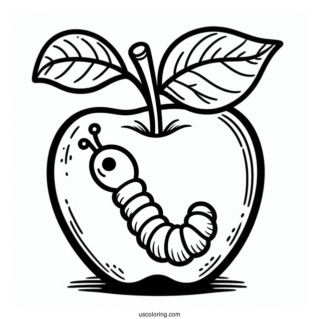 Easy Outline Of Apple With Worm For Preschoolers